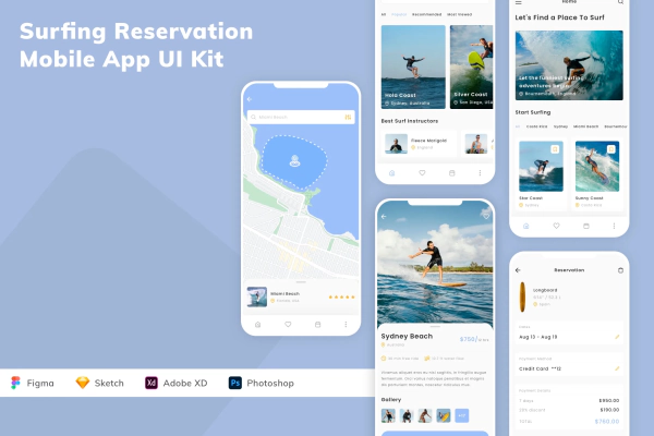 Surfing Reservation Mobile App UI Kit
