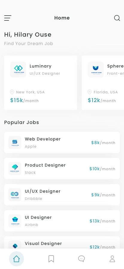 Job Finder Mobile App UI Kit for Figma, Sketch & XD | UIworkshop