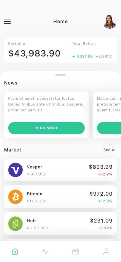 Cryptocurrency Market Mobile App UI Kit - Screenshot 1