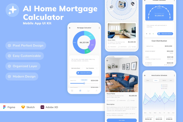 AI Home Mortgage Calculator Mobile App UI Kit