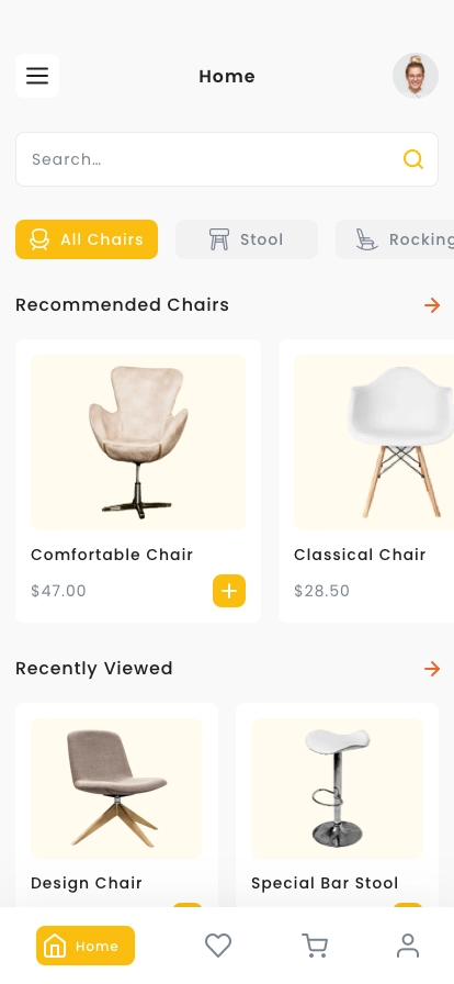Chair Shop e-Commerce Mobile App UI Kit - Screenshot 1