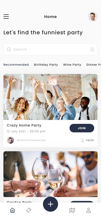 Party Finder Mobile App UI Kit for Figma, Sketch & XD | UIworkshop