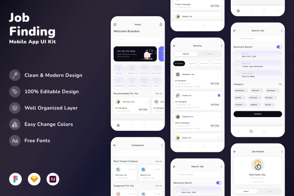 Job Finding Mobile App UI Kit