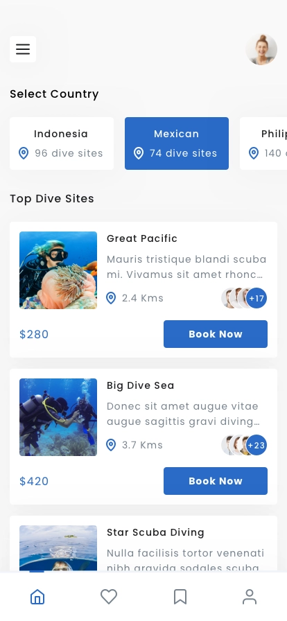 Scuba Diving Finder Mobile App UI Kit - Screenshot 1