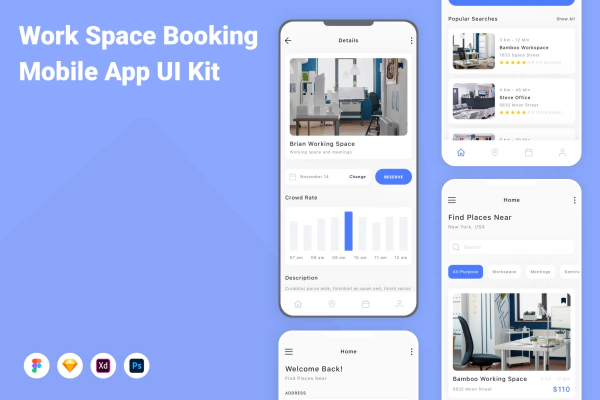 Work Space Booking Mobile App UI Kit