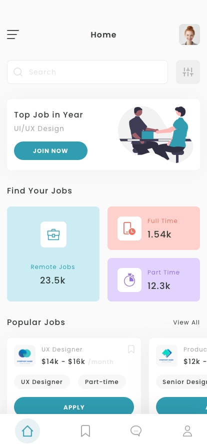 Job Finder Mobile App UI Kit for Figma, Sketch & XD | UIworkshop