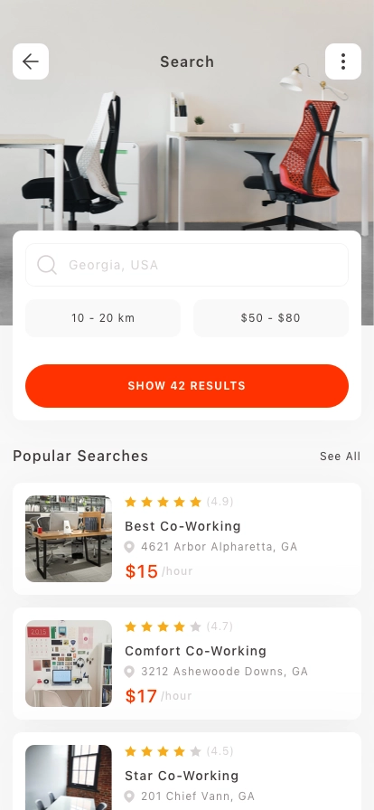 Working Space Finder Mobile App UI Kit - Screenshot 3