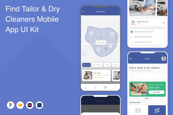 Find Tailor & Dry Cleaners Mobile App UI Kit