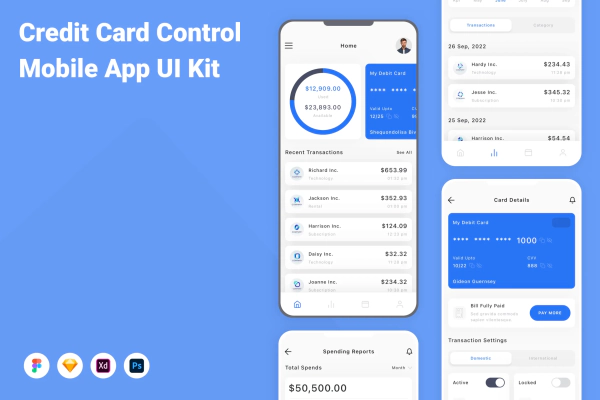 Credit Card Control Mobile App UI Kit