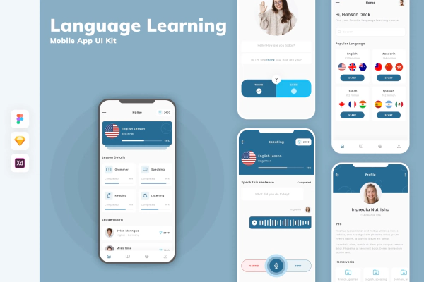 Language Learning Mobile App UI Kit
