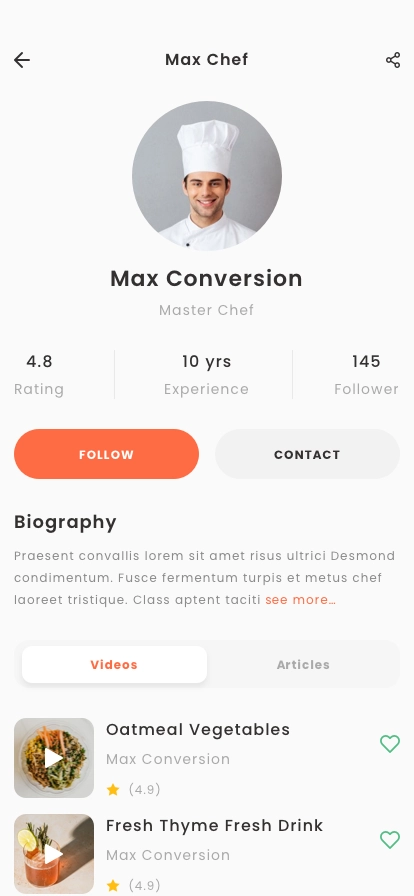 Chef Finder & Cooking Mobile App UI Kit for Figma, Sketch & XD | UIworkshop