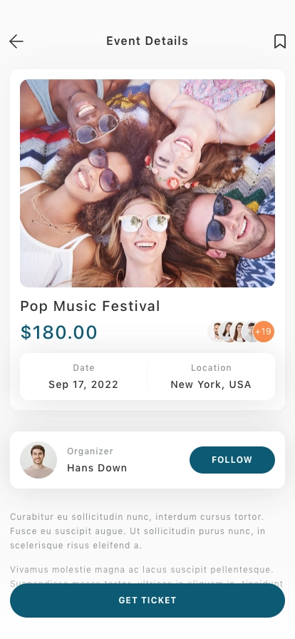 Event Finder & Booking Mobile App UI Kit - Screenshot 5