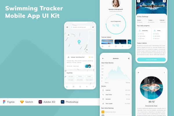 Swimming Tracker Mobile App UI Kit