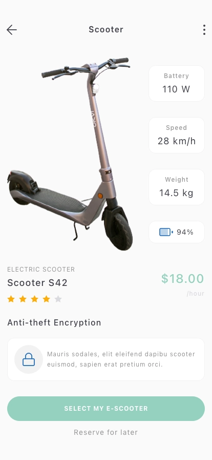 Scooter Hire Mobile App UI Kit - Screenshot 3