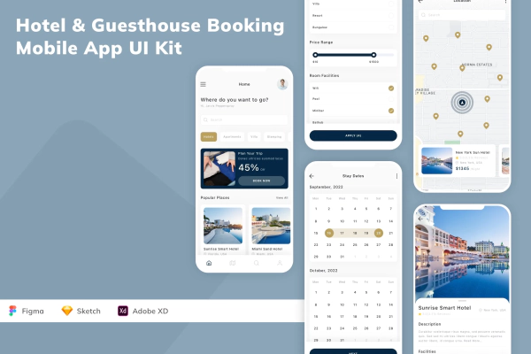 Hotel & Guesthouse Booking Mobile App UI Kit